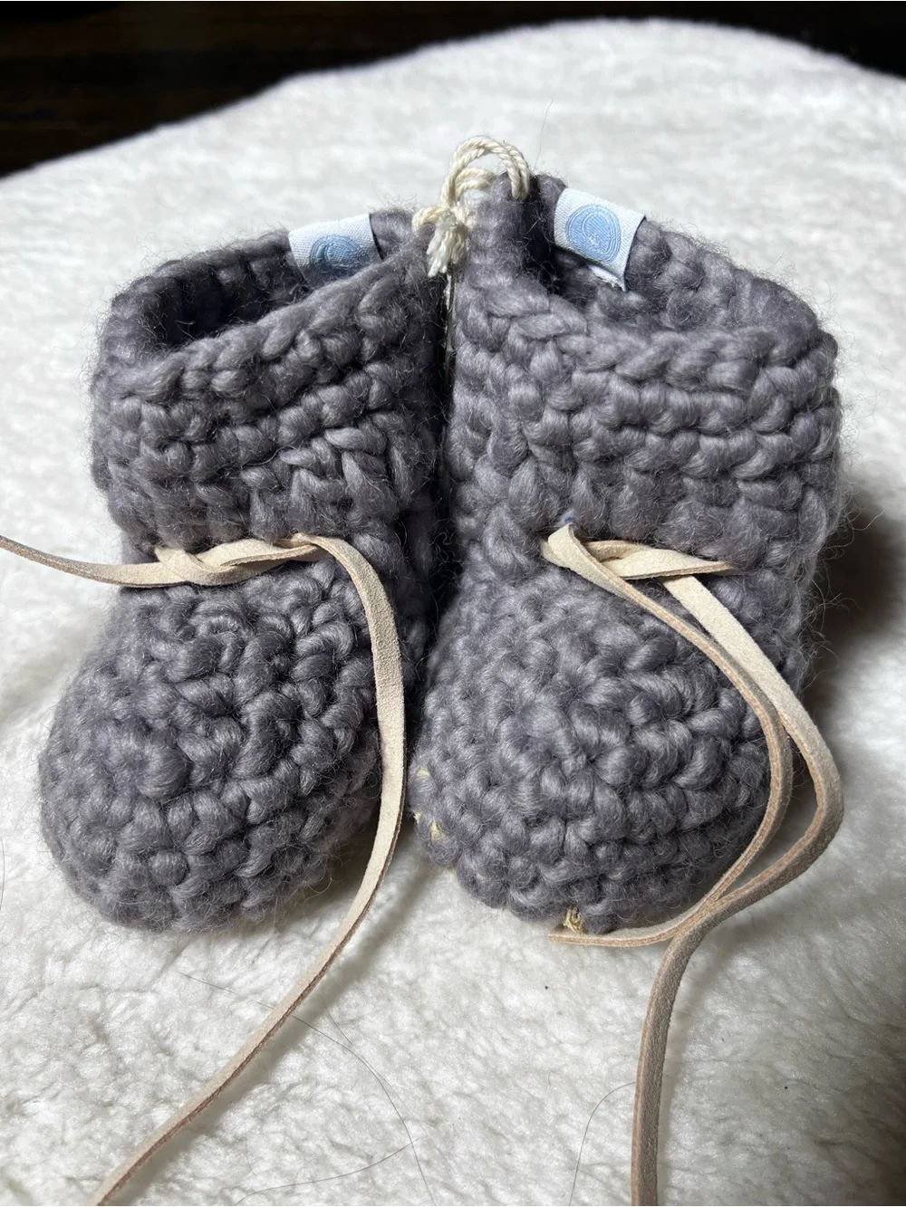 NWT Beba Bean Baby Grey 100% Wool Knit Sweater Moccs Size 6-12 Month
